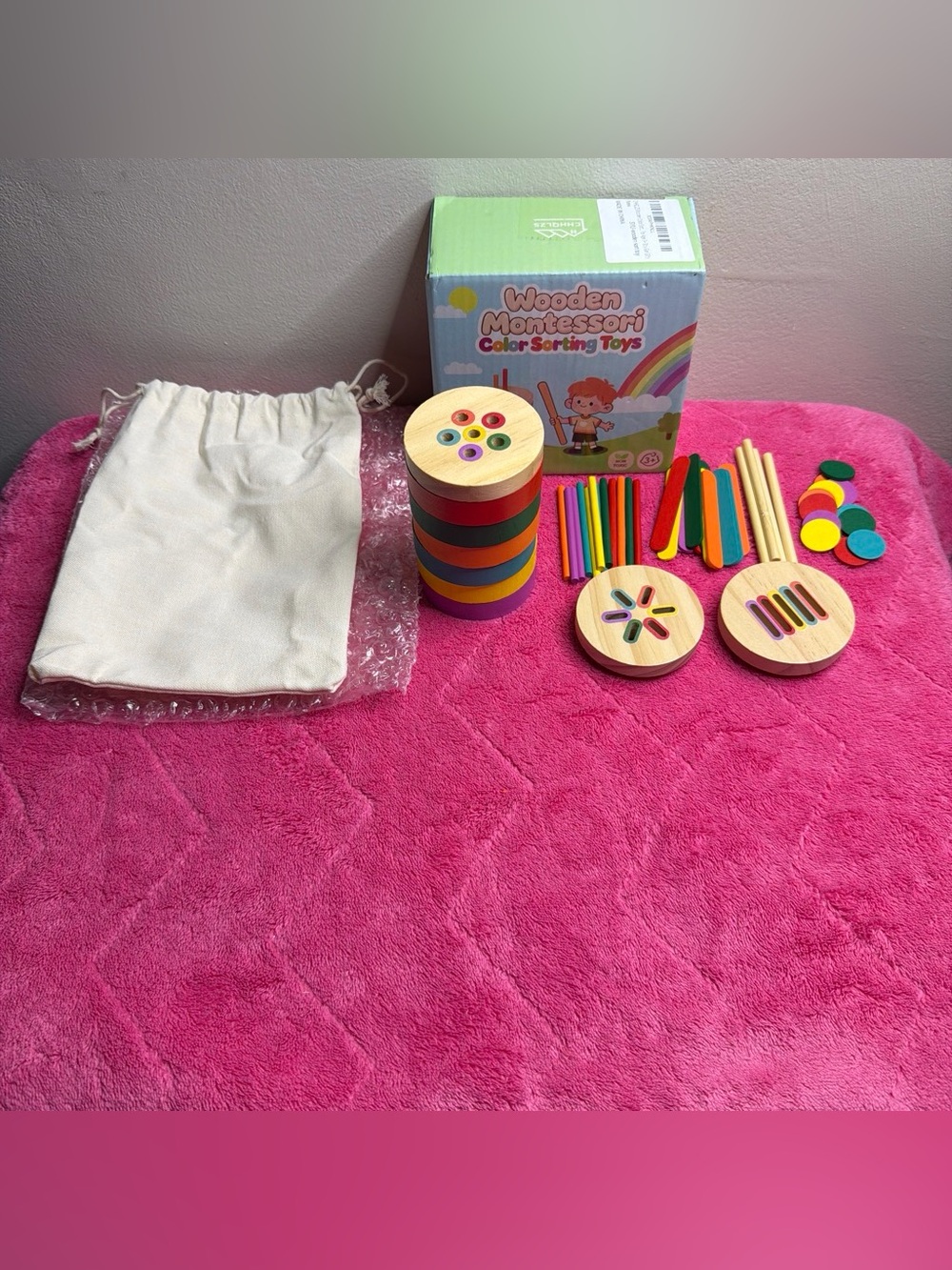 Wooden Montessori Color Sorting Toys - Rainbow Wooden Set